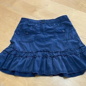 Anthropologie Sitwell Cotton Button Front Tiered Ruffle Skirt in blue‎ size 6